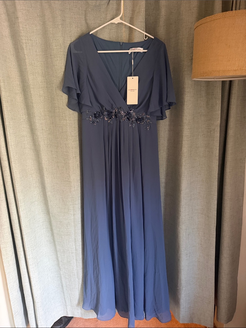 Ever Pretty Dusty Blue Embroidered Waist Maxi Dress